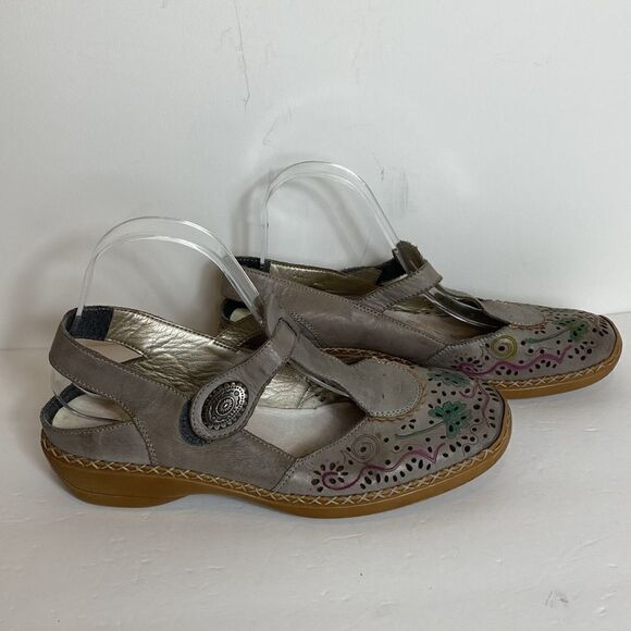 Rieker Antistress leather printed clover grey sandals size 9.5 - Picture 3 of 8